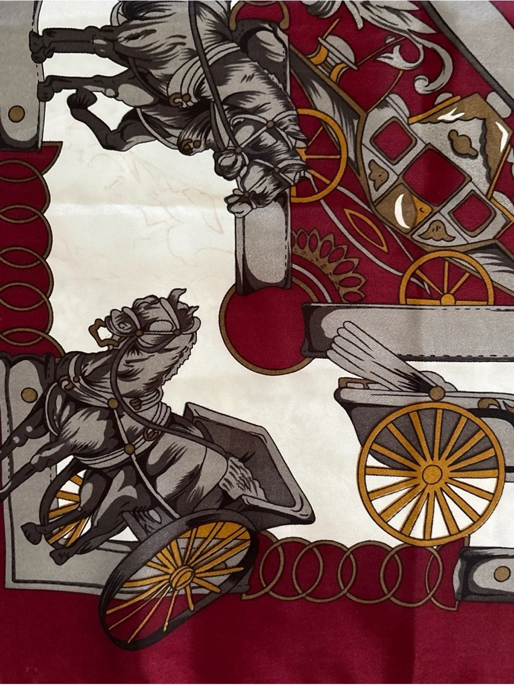 Classic Burgundy & Cream Carriage-Print Silk-Feel Scarf